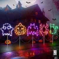 5 Pcs Halloween Pathway Lights 8 Lighting Modes Halloween Pumpkin Path Lights Multi Color Pathway Markers Lights Waterproof O