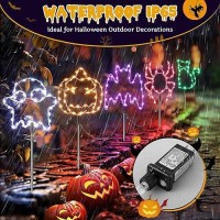 5 Pcs Halloween Pathway Lights 8 Lighting Modes Halloween Pumpkin Path Lights Multi Color Pathway Markers Lights Waterproof O