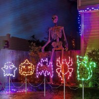 5 Pcs Halloween Pathway Lights 8 Lighting Modes Halloween Pumpkin Path Lights Multi Color Pathway Markers Lights Waterproof O