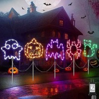 5 Pcs Halloween Pathway Lights 8 Lighting Modes Halloween Pumpkin Path Lights Multi Color Pathway Markers Lights Waterproof O