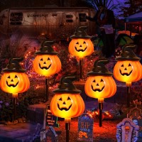 6 Pack Halloween Pumpkin Pathway Solar Lights Orange Jack O Lantern Stake String Lights For Outdoor Halloween Decorations Outs