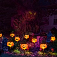 6 Pack Halloween Pumpkin Pathway Solar Lights Orange Jack O Lantern Stake String Lights For Outdoor Halloween Decorations Outs