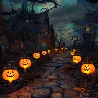 6 Pack Halloween Pumpkin Pathway Solar Lights Orange Jack O Lantern Stake String Lights For Outdoor Halloween Decorations Outs