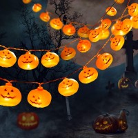 Riogree Halloween Decorations 16Ft 30Led Pumpkin String Lights 2 Model Battery Operated Halloween Decor Pumpkin Led Lights Tha