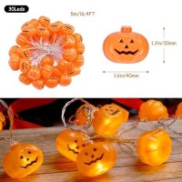 Riogree Halloween Decorations 16Ft 30Led Pumpkin String Lights 2 Model Battery Operated Halloween Decor Pumpkin Led Lights Tha