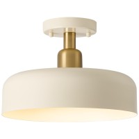 Bisamiya Modern Milk White Semi Flush Mount Ceiling Light Fixture Brass Accent And 126 Metal Shade Ceiling Light For Kitche