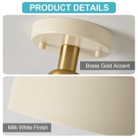 Bisamiya Modern Milk White Semi Flush Mount Ceiling Light Fixture Brass Accent And 126 Metal Shade Ceiling Light For Kitche