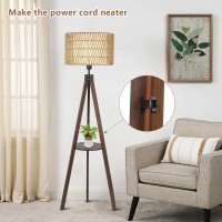 Lamsu Wood Tripod Floor Lamp Boho Mid Century Floor Lamps For Living Room Modern Farmhouse Standing Lamp With Rattan Shades O