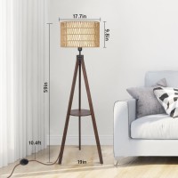 Lamsu Wood Tripod Floor Lamp Boho Mid Century Floor Lamps For Living Room Modern Farmhouse Standing Lamp With Rattan Shades O