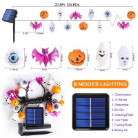 2024 Newset 5In1 Solar Halloween String Lights For Outdoor Decor Spooky Skull Bat Ghost Eyeball Pumpkin Lights For Halloween