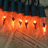 128Ft Halloween Decorations Flickering Flame String Lights With 12 Pack Clear C7 Flame E12 Light Bulbs2 Spare Great For Chri