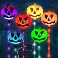 6 Pcs Solar Halloween Lights Pumpkin Garden Lights For Halloween Decorations Outdoor Halloween Waterproof Lights 8 Modes Pathw