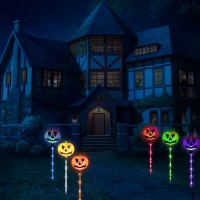 6 Pcs Solar Halloween Lights Pumpkin Garden Lights For Halloween Decorations Outdoor Halloween Waterproof Lights 8 Modes Pathw