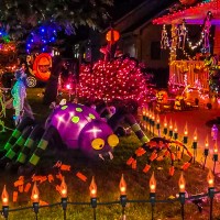 Halloween Lights Flickering Flame String Lights With 12 Pack C7 Orange Flame Light Bulbs 2 Spare 128Ft Orange Flame String L