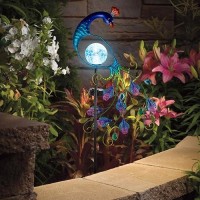 Viveta Peacock Solar Garden Lights 403 Inch Metal Waterproof Peacock Solar Stake Lights With Cracked Glass Ball Peacock Solar