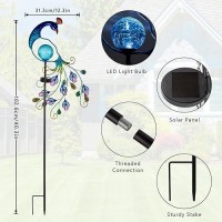 Viveta Peacock Solar Garden Lights 403 Inch Metal Waterproof Peacock Solar Stake Lights With Cracked Glass Ball Peacock Solar