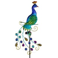 Viveta Garden Solar Lights Outdoor Decorative 36 Inch Metal Peacock Garden Stakes With String Lights Waterproof Peacock Solar L