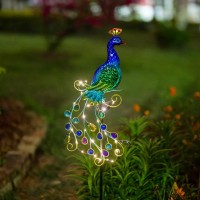 Viveta Garden Solar Lights Outdoor Decorative 36 Inch Metal Peacock Garden Stakes With String Lights Waterproof Peacock Solar L