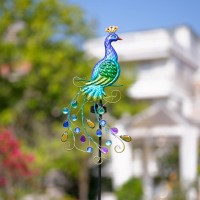 Viveta Garden Solar Lights Outdoor Decorative 36 Inch Metal Peacock Garden Stakes With String Lights Waterproof Peacock Solar L