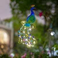 Viveta Garden Solar Lights Outdoor Decorative 36 Inch Metal Peacock Garden Stakes With String Lights Waterproof Peacock Solar L