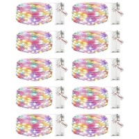 10 Pack Fairy Lights Battery Operated With Timer 7Ft 20Led String Lights Waterproof Silver Wire Fairy Light Battery Powered Twi