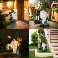 Halpssfm Garden Gnome Statue Solar Light Outdoor Decorations Figurine Welcome Sign With Lantern Sculpture Garden Decor Lawn Pati