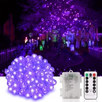 Ghustar Halloween Lights Battery Operated Purple Lights Total 52Ft 120 Leds Crystal Globe String Lights Remote Timer 8 Ligh