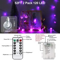 Ghustar Halloween Lights Battery Operated Purple Lights Total 52Ft 120 Leds Crystal Globe String Lights Remote Timer 8 Ligh