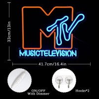 Ylouxrm Music Television Neon Sign Mtv Neon Lights Sign For Bedroom Dimmable Music Led Neon Light Sign For Music Record Room Bee