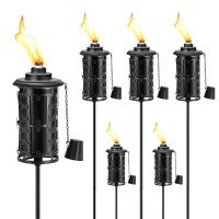 Fantorches 6Pack Upgraded Home Garden Torch Black Outdoor Metal Torch Garden D Cor 59Inch Citronella Torches With 3Prong G