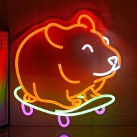 Ylouxrm Skateboard Hamster Neon Sign Adorable Hamster Led Neon Signs Dimmable Hamster Skateboarding Neon Light Led Neon Light Si