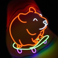 Ylouxrm Skateboard Hamster Neon Sign Adorable Hamster Led Neon Signs Dimmable Hamster Skateboarding Neon Light Led Neon Light Si