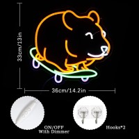 Ylouxrm Skateboard Hamster Neon Sign Adorable Hamster Led Neon Signs Dimmable Hamster Skateboarding Neon Light Led Neon Light Si