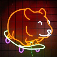 Ylouxrm Skateboard Hamster Neon Sign Adorable Hamster Led Neon Signs Dimmable Hamster Skateboarding Neon Light Led Neon Light Si