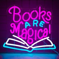 Augelre Books Are Magical Neon Sign Neon Signs For Wall Decor Dimmable Led Signs For Bedroom Light Up Signs For Classroom Rea