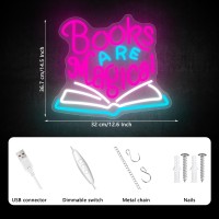 Augelre Books Are Magical Neon Sign Neon Signs For Wall Decor Dimmable Led Signs For Bedroom Light Up Signs For Classroom Rea