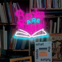 Augelre Books Are Magical Neon Sign Neon Signs For Wall Decor Dimmable Led Signs For Bedroom Light Up Signs For Classroom Rea