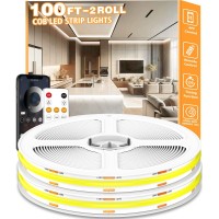 White 100Ft Cob Led Strip Lights Led Light Strips With Remote And App 6500K Dimmable Bright White Cob Light Strip High Density