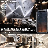 White 100Ft Cob Led Strip Lights Led Light Strips With Remote And App 6500K Dimmable Bright White Cob Light Strip High Density