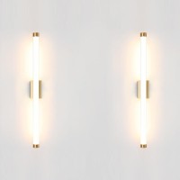 Reddragon Lighting Set Of 2 Bright Modern White Tube Bronze Gold Narrow Wall Sconces Led Dimmable Warm Linear Mirror Picture Wal