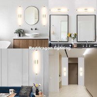 Reddragon Lighting Set Of 2 Bright Modern White Tube Bronze Gold Narrow Wall Sconces Led Dimmable Warm Linear Mirror Picture Wal