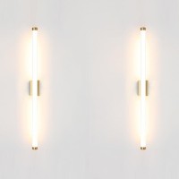 Reddragon Lighting 2 Pack Minimalist White Tube Sconce Brushed Bronze Gold Wall Lamp Warm White Linear Dimmable Led Wall Light F