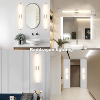 Reddragon Lighting 2 Pack Minimalist White Tube Sconce Brushed Bronze Gold Wall Lamp Warm White Linear Dimmable Led Wall Light F