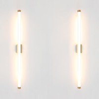 Reddragon Lighting 2X 40 Inch Long White Tube Wall Sconce Bronze Gold Metal Linear Led Wall Light Fixture Dimmable For Foyer Cor