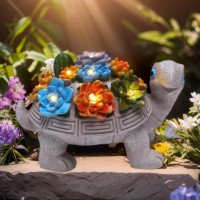 Halpssfm Solar Garden Turtle Statues 7 Led Lights Outdoor Decor Turtle With Succulent Resin Sculpture Patio Porch Balcony Yard L