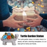 Halpssfm Solar Garden Turtle Statues 7 Led Lights Outdoor Decor Turtle With Succulent Resin Sculpture Patio Porch Balcony Yard L