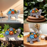 Halpssfm Solar Garden Turtle Statues 7 Led Lights Outdoor Decor Turtle With Succulent Resin Sculpture Patio Porch Balcony Yard L