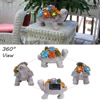 Halpssfm Solar Garden Turtle Statues 7 Led Lights Outdoor Decor Turtle With Succulent Resin Sculpture Patio Porch Balcony Yard L