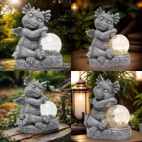 Halpssfm Garden Outdoor Dragon Statue Holding Solar Magic Orb Led Light Resin Adorable Baby Dragon Figurines For Patio Balcony Y