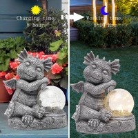 Halpssfm Garden Outdoor Dragon Statue Holding Solar Magic Orb Led Light Resin Adorable Baby Dragon Figurines For Patio Balcony Y